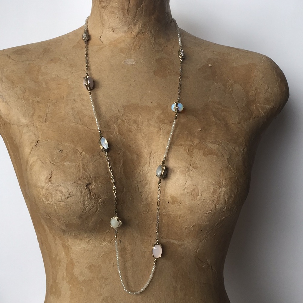 Ann Taylor Loft Long 18” Jewel Bead Gold Necklace